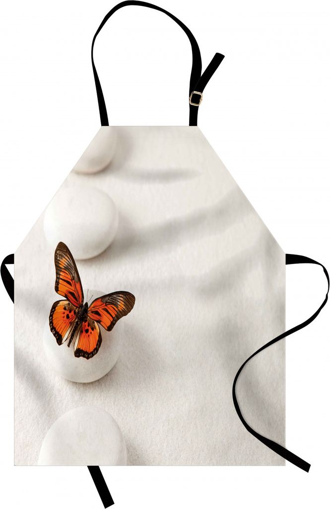 ABAKUHAUS Spa Kochschürze, Plain Pattern mit Schmetterling und Rocks Wellness Purity Healing Serenity Bohemian, Farbfest Höhenverstellbar Waschba...
