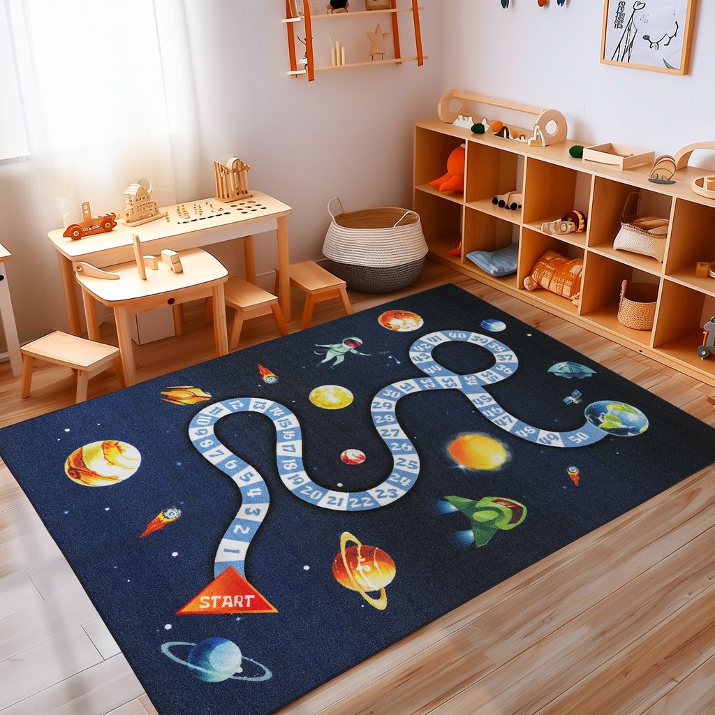 Teppich Kinderzimmer Flauschiger Kinderteppich und Weicher & Rutschfester Spielteppich für Mädchen & Jungen, Größe: 140 x 200 cm, Farbe: Marine...