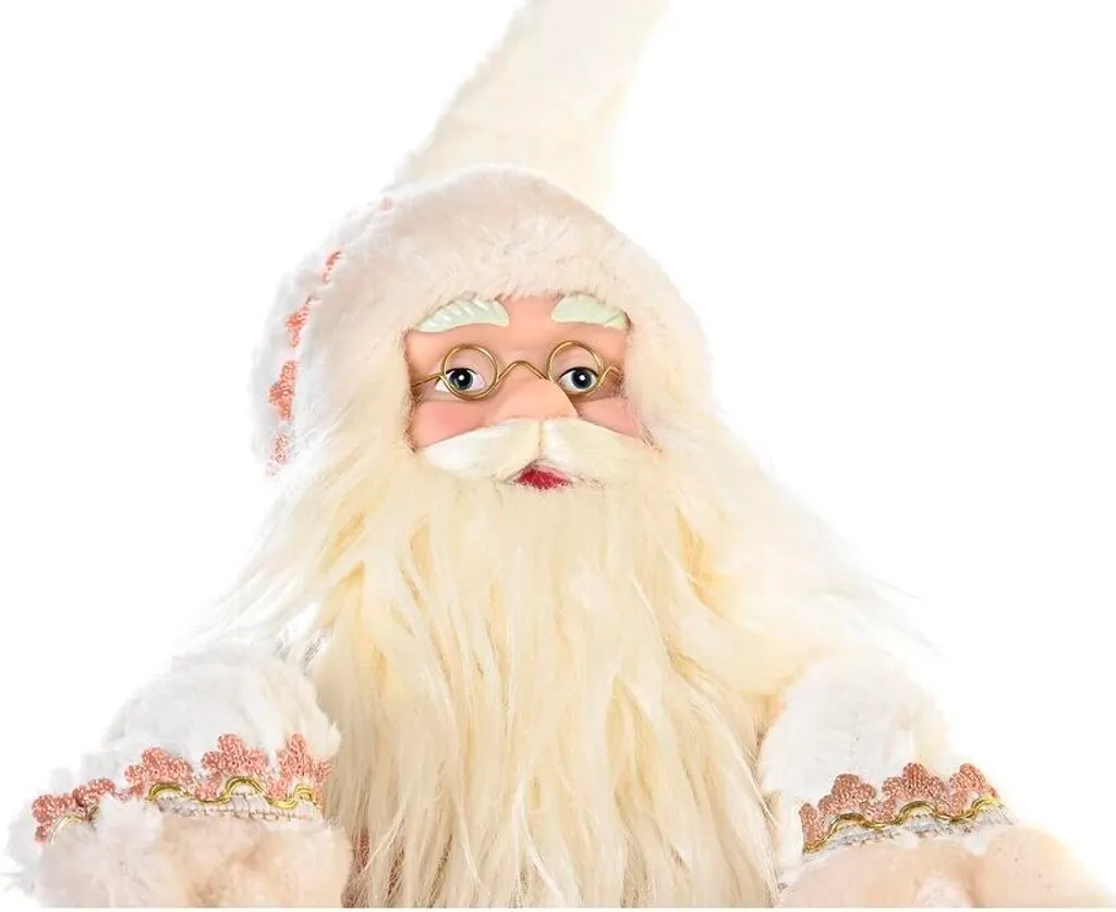 Père Noël Décoratif en Bois - 50cm - Gris et Rose - Déco Noël Chic