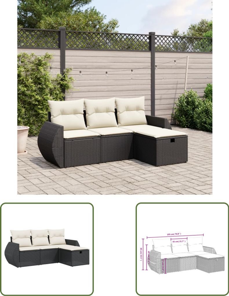 The Living Store 4-tlg. Garten-Sofagarnitur mit Kissen Produktbild 