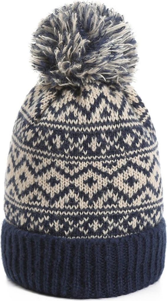 INF Stylische Acryl Strickmütze mit Bommel - Warme Wintermütze für Damen Navy blau