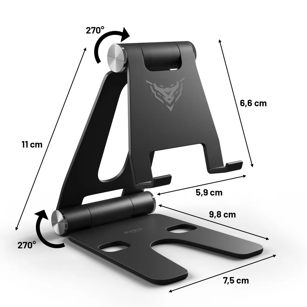 Supporto Da Scrivia Per Telefono E Tablet Doboli, Regolabile In Altezza E Angolo, Base Ponderata, Grigio, Con Foro Di Ricarica