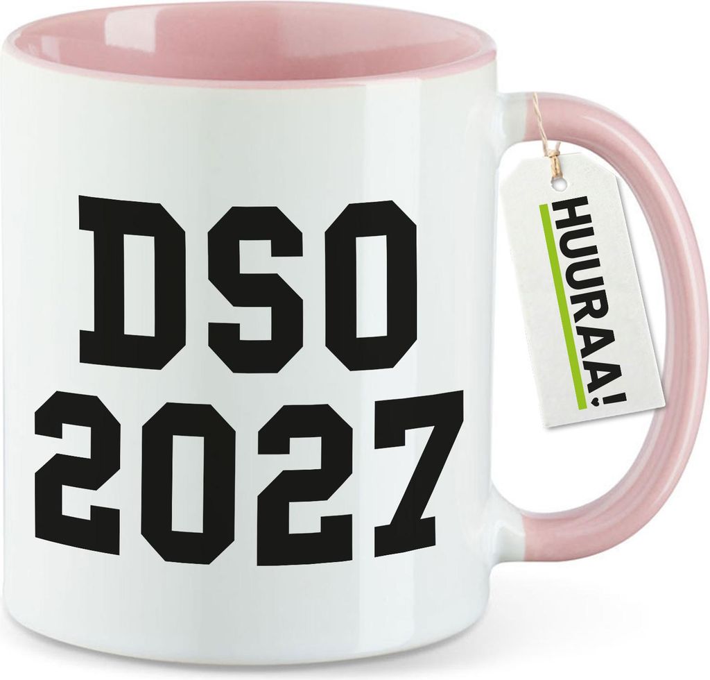 Huuraa Kaffeetasse DSO 2027 Abschluss Belgien (ndl.) 330ml Rosa Keramik Kaffeebecher Geschenkidee