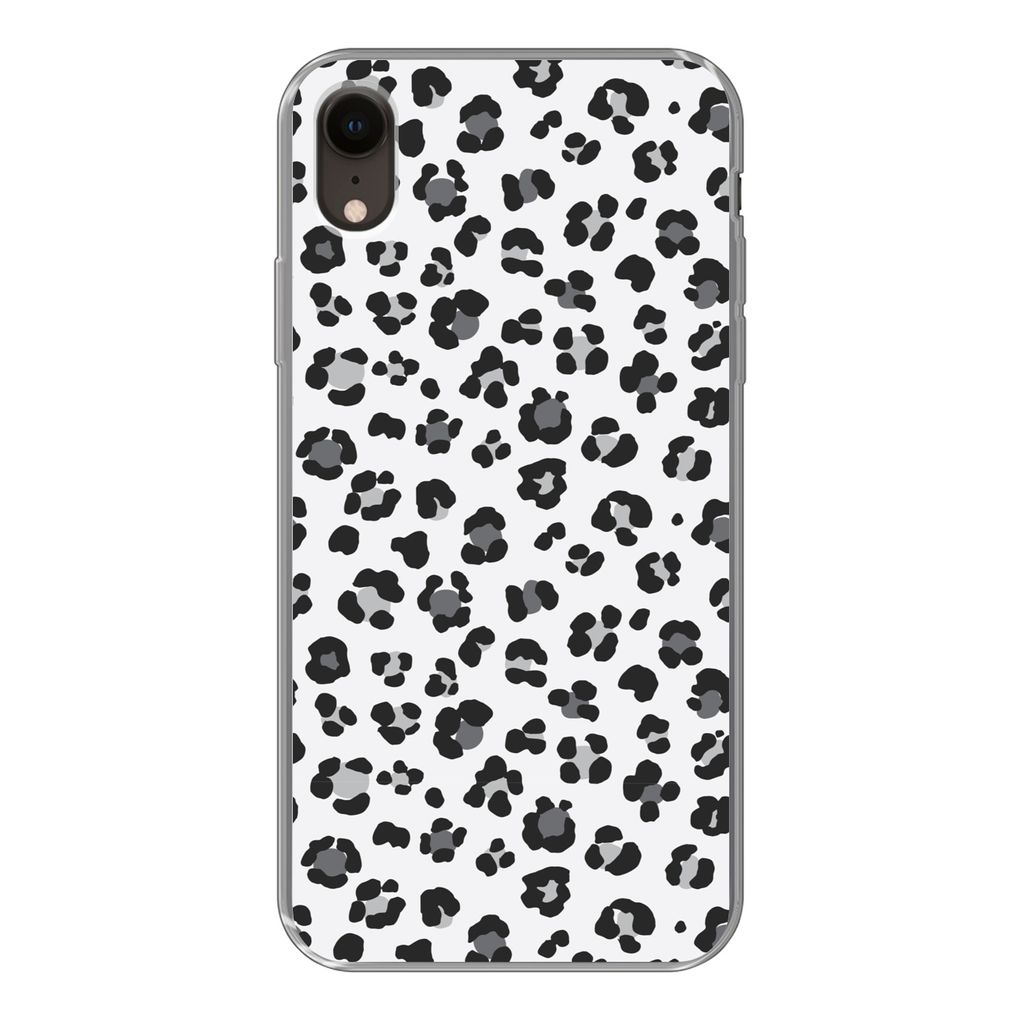 MuchoWow Handyhülle Schutzhülle Hülle für iPhone XR Panther Druck - Grau - Abstrakt Silikon Softcase Handy Hülle - Schutzdeckel