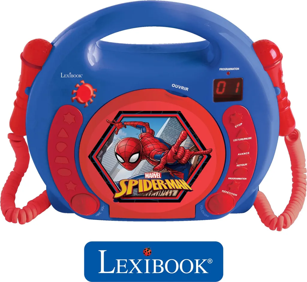 Lecteur CD enfant Spider-Man incassable avec 2 micros pour duos karaoké