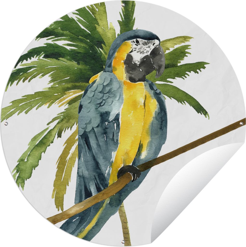 MuchoWow Gartenposter Outdoor-Poster Rund Dschungel - Papagei - Zweig Ø 60 cm Gartendeko Rundes Poster draußen