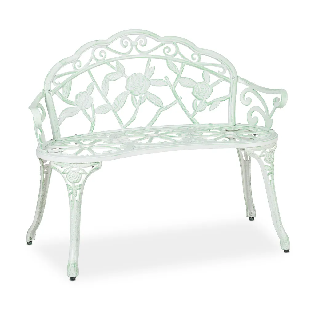 Relaxdays Panchina Rose Vintage: Bianco Verde per Giardino Romantico
