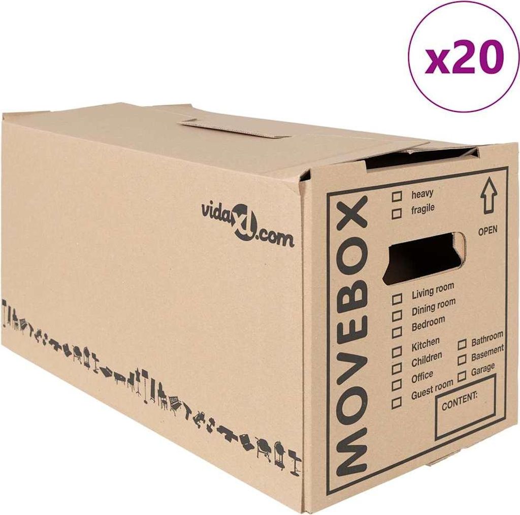vidaXL Umzugsbox mit Speicher 20 pcs Natur 59 x 31,5 x 31,5 cm Karton