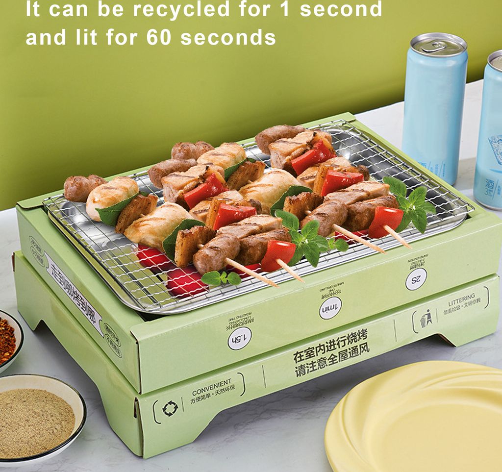 Einweg-Grill, Holzkohlegrill, hohe Stabilität, rutschfest, gleichmäßige Wärmeleitung, einfache Installation, tragbarer Grill, grün