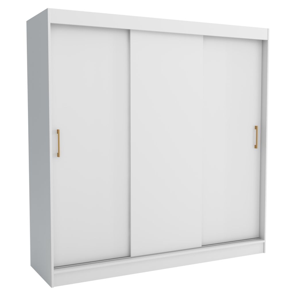 Schwebetürenschrank Emma 200 cm Weiß mit goldenen Griffen – Kleiderschrank mit viel Stauraum für Schlafzimmer
