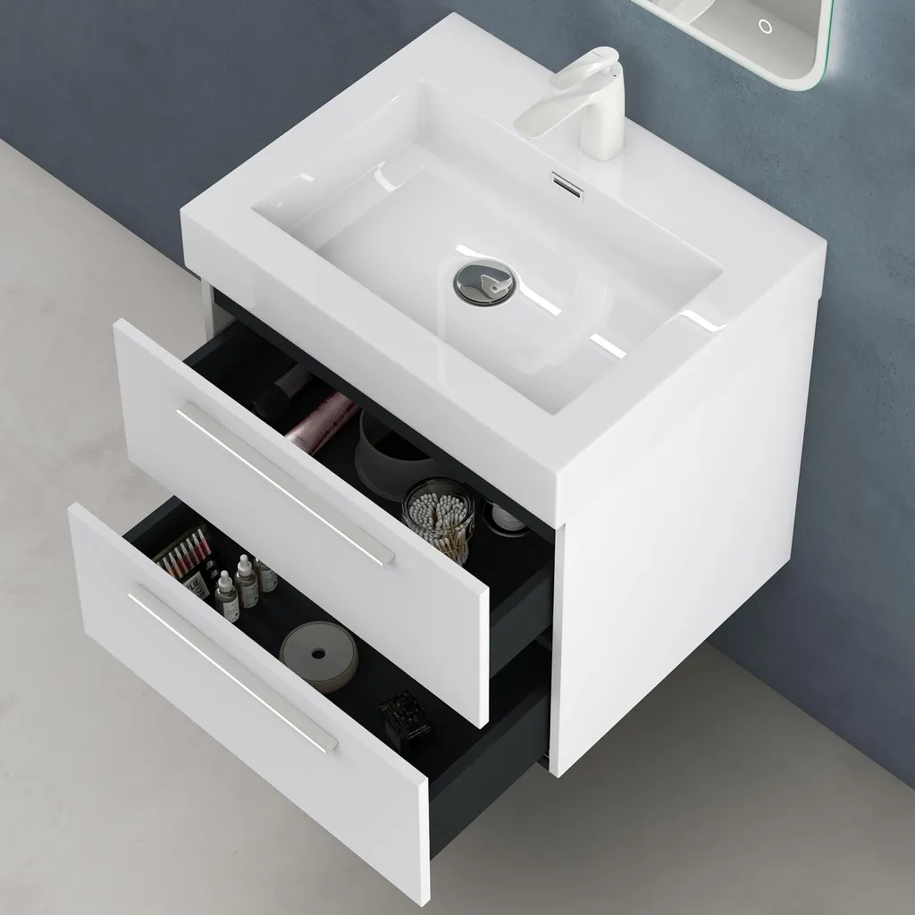 Gagnez de la Place en Salle de Bain avec ce Meuble de 60 cm Blanc Mat