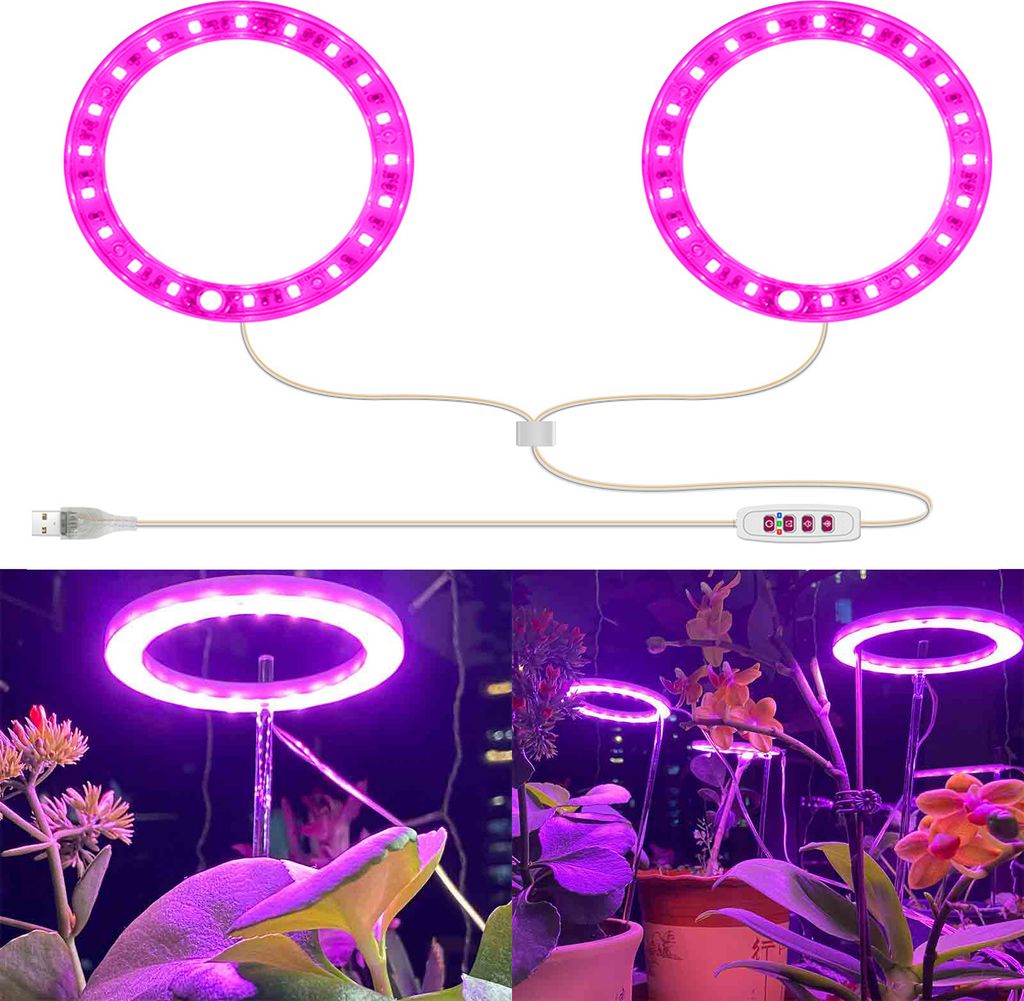 LED Pflanzenlampe Timer, Flowerpot Lampe Dimmbar,Led Grow Lampe Rosa,Wachstumslampe für Zimmerpflanzen Gewächshaus,2 Ring