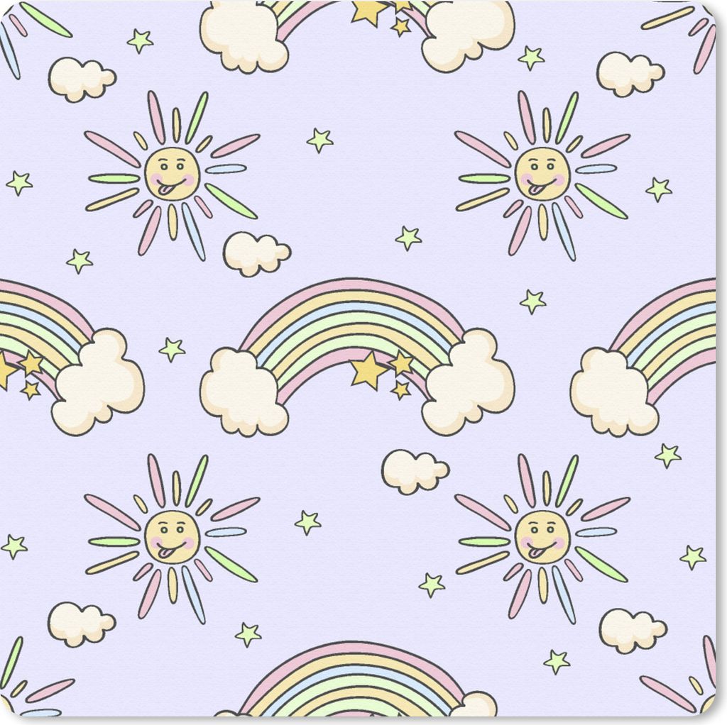 MuchoWow Mauspad Mousepad Mädchen - Regenbogen - Sonne - Muster - Mädchen - Kinder - Kinder - Kind 20x20 cm - Mousepads - Maus Mat - Pad - Maus...