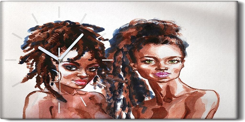 Küche Wohnzimmer Wand Leinwand Uhr Quarz 60x30 Schönheit afrikanische Frauen - weiße Hände
