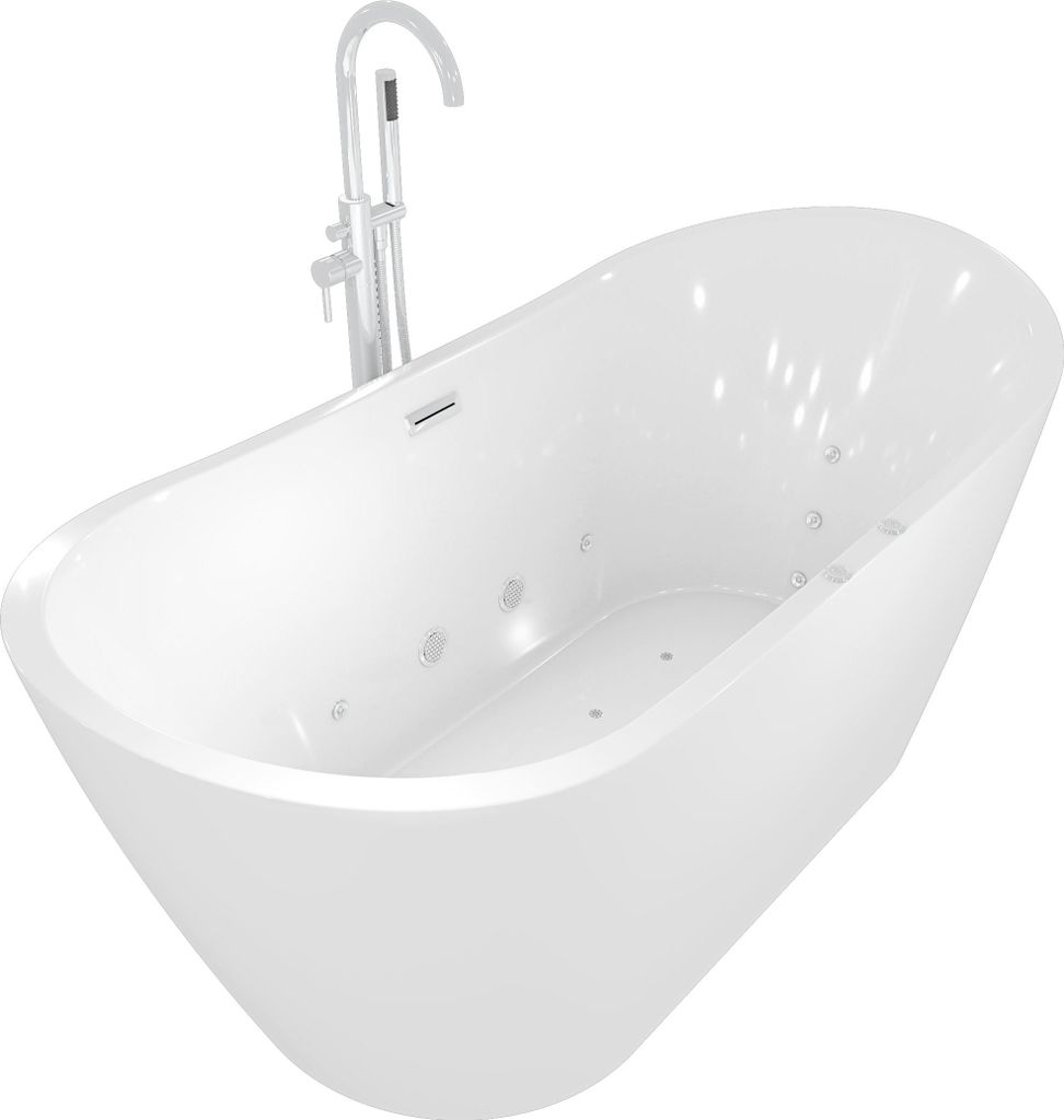 freistehende Badewanne Wanne F23 180cm Whirlpool Luft & Wasser mit Armatur AF02