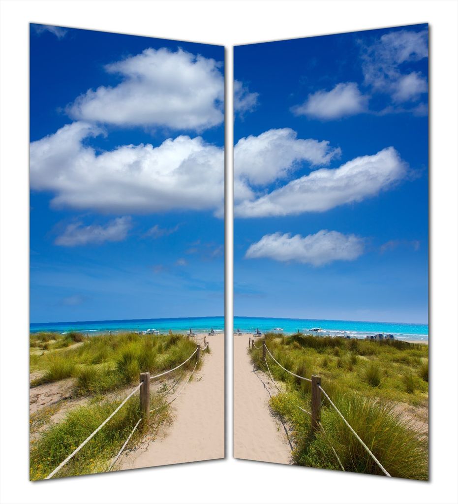 Wallario selbstklebende Duschrückwand 180 x 180 cm mit Motiv Sandweg zum blauen Meer mit blauem Himmel - Wandverkleidung mit Hochglanzlaminat in G...