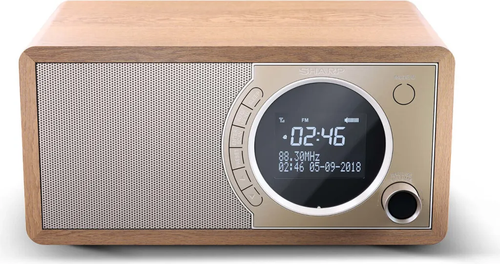 Radio Numérique DAB+ Sharp DR-450(BR) avec Enceinte Bluetooth en Bois