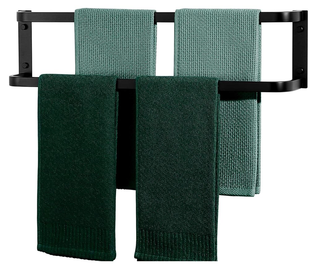 Wand-Handtuchhalter Schwarz, Edelstahl SUS304, Doppelter Handtuchhalter 60 cm für Küche und Badezimmer