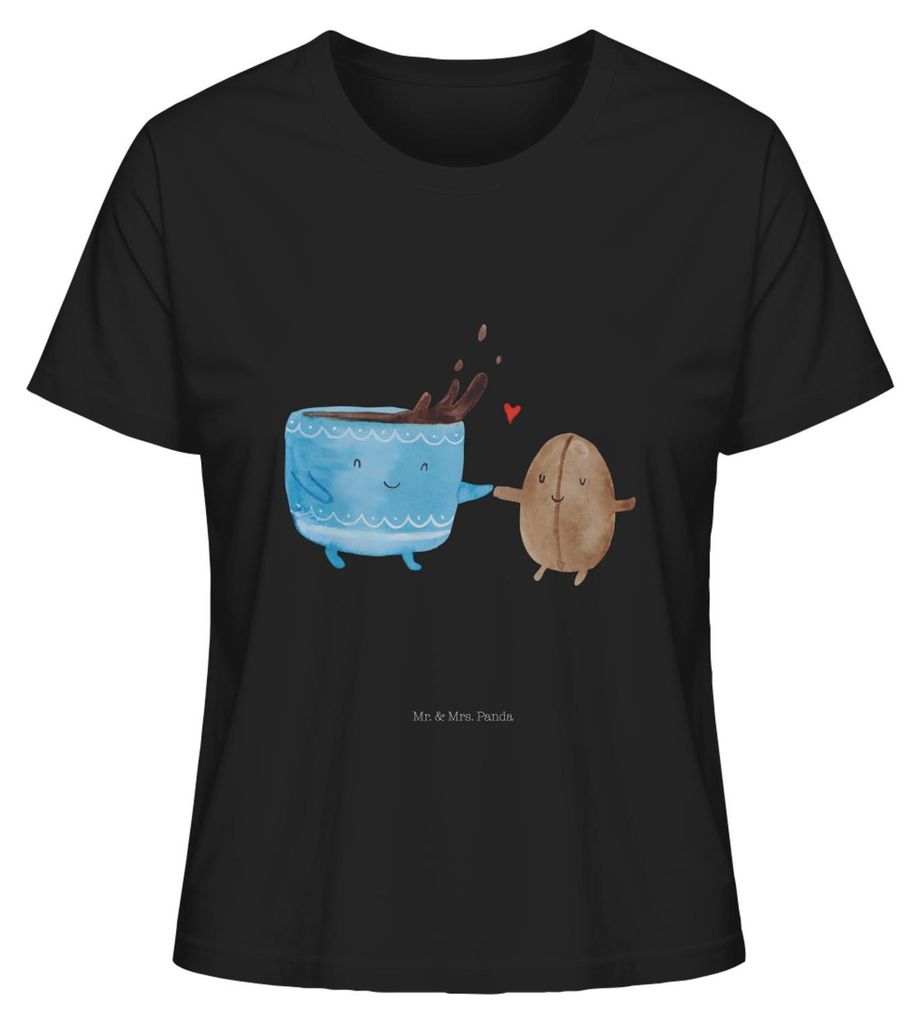 Mr. & Mrs. Panda Damen T-Shirt Kaffee Bohne Größe L - Schwarz - Geschenk, Kurzarmshirt, Lustige Sprüche, Basic, Genuss, Glück, Kaffeebohne, fü...