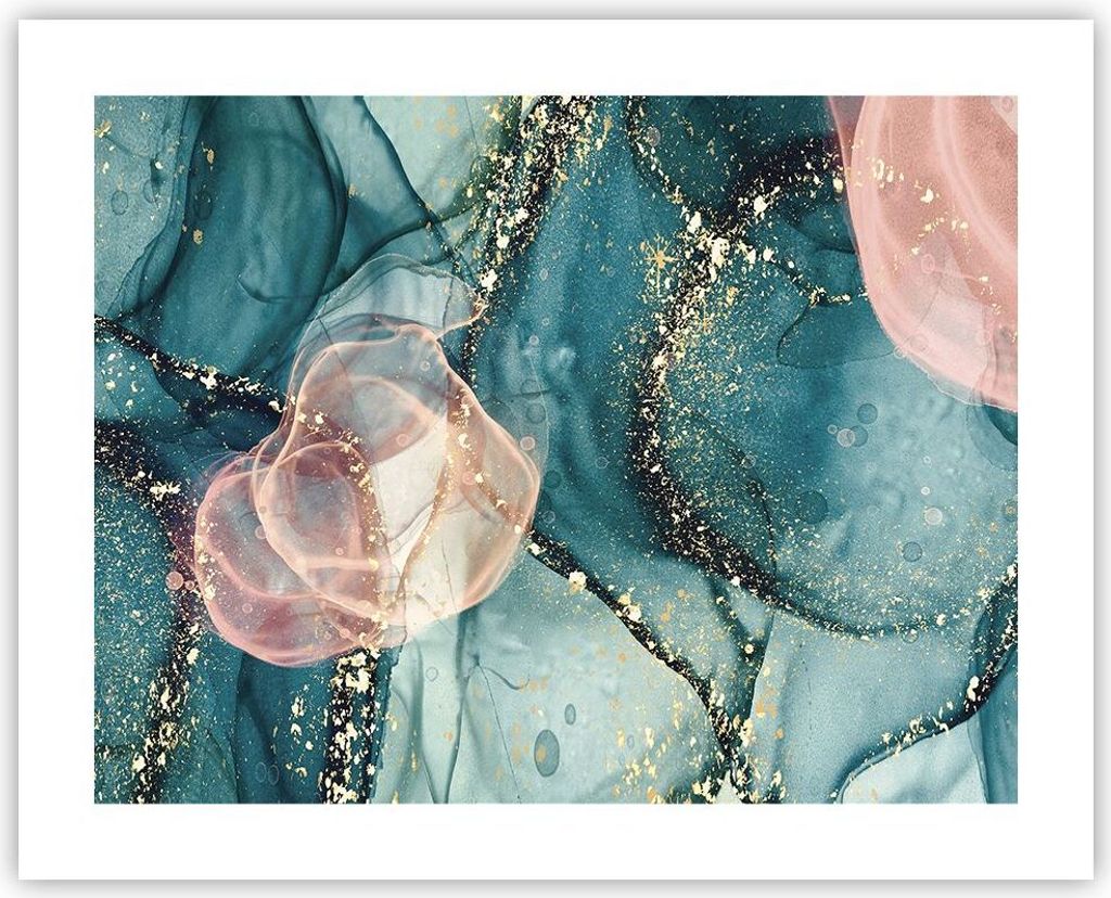 Poster - Poster ohne Rahmen - Flüssigkeit Gold Rosa - 50x40 cm - Wand Bild - Wanddeko - Wandbilder - Kunstposter - Wandposter - Bilder - Kunstdruc...