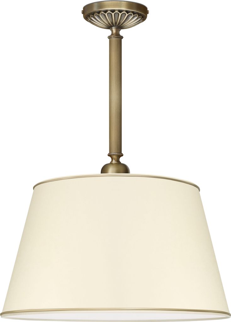 Messing Pendelleuchte elegant Stoffschirm Goldpatina 47cm Produktbild 