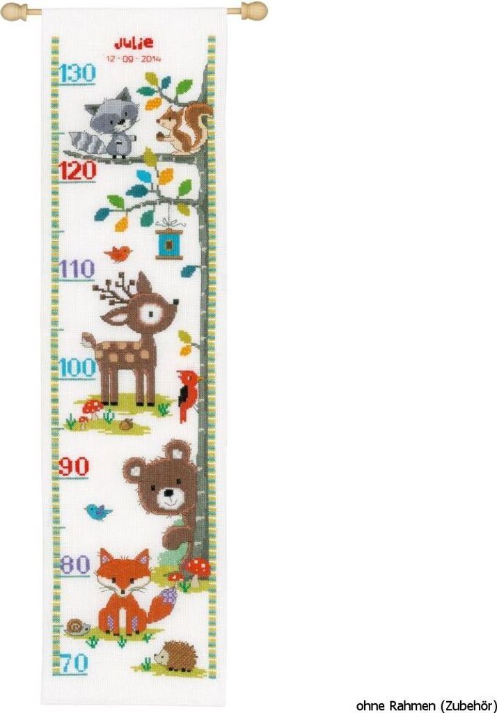 Vervaco Stickpackung Zählmuster Messlatte "Tiere des Waldes"