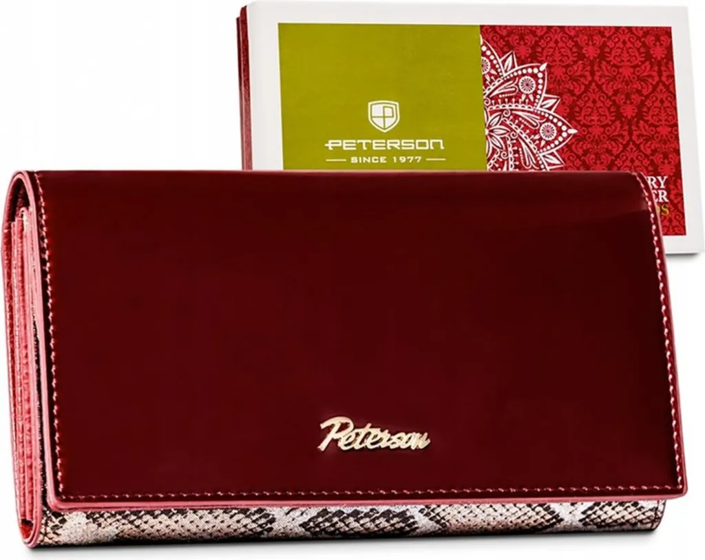 Peterson | Portafoglio grande da donna, pelle naturale, rosso, 17,5x9,5 cm