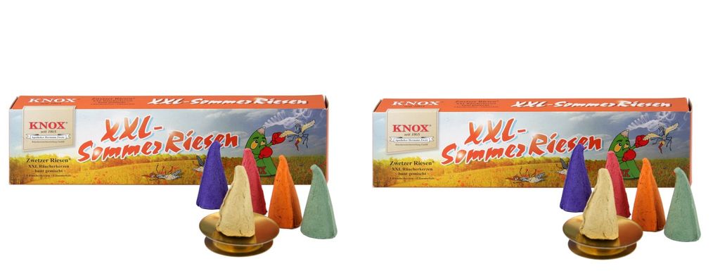 KNOX 2er Set Räucherkerzen XXL Sommerriesen (Orange / Waldfrucht / Melone / Erdbeere / Lemon) - Inhalt jeweils 5 Stück, inklusive Glimmschale - 071580