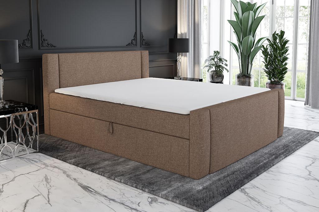 Boxspringbett SKULI 120 x 200 mit 2 Bettkästen, Bonell-Matratze und Topper. Farbe: Braun
