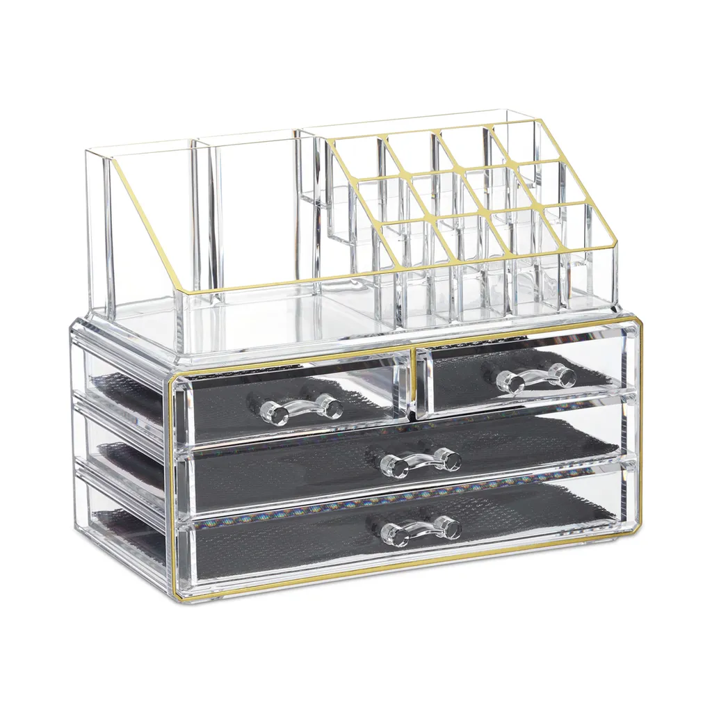 Organizer Trucco Relaxdays 2 Parti Trasparente Oro | Pratico e Bello - 10