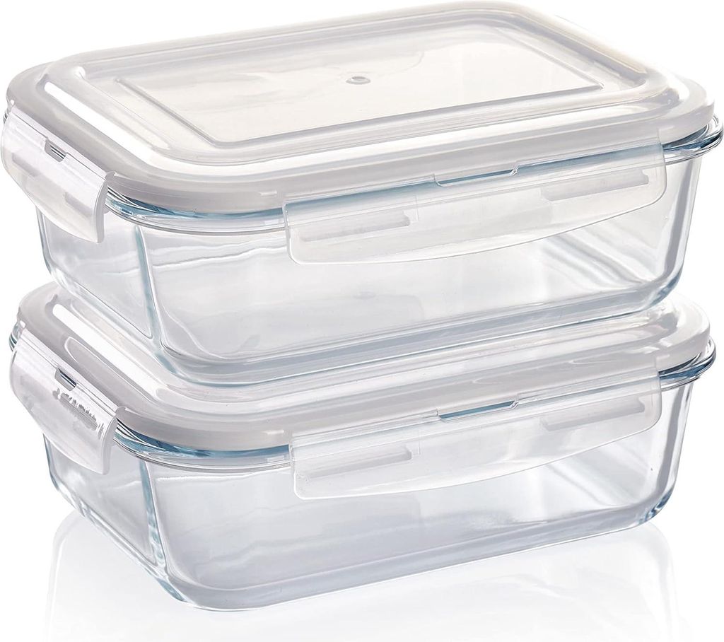 Rechteckige Glasfrischhaltedosen - 2 x 1520 ml - Luftdichte und flüssigkeitsdichte Behälter