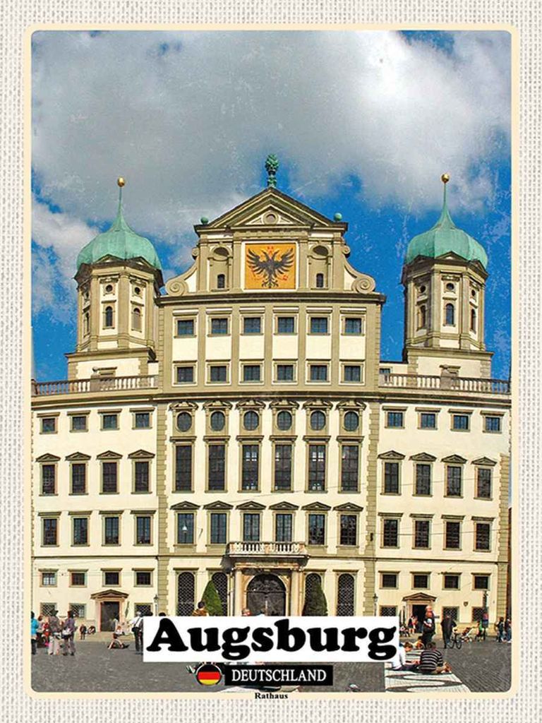 vianmo Holzschild 40x30 cm Augsburg Rathaus Architektur Bildmotiv Reisemotiv Straße Stadt