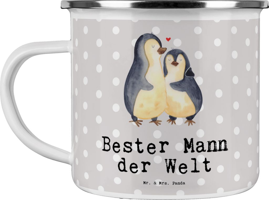 Mr. & Mrs. Panda Teetasse Pinguin Bester Mann der Welt - Grau Pastell - Geschenk, Teebecher, Ehe, Lebensgefährte, Kaffeepott, Haferl, Pott, Emaill...
