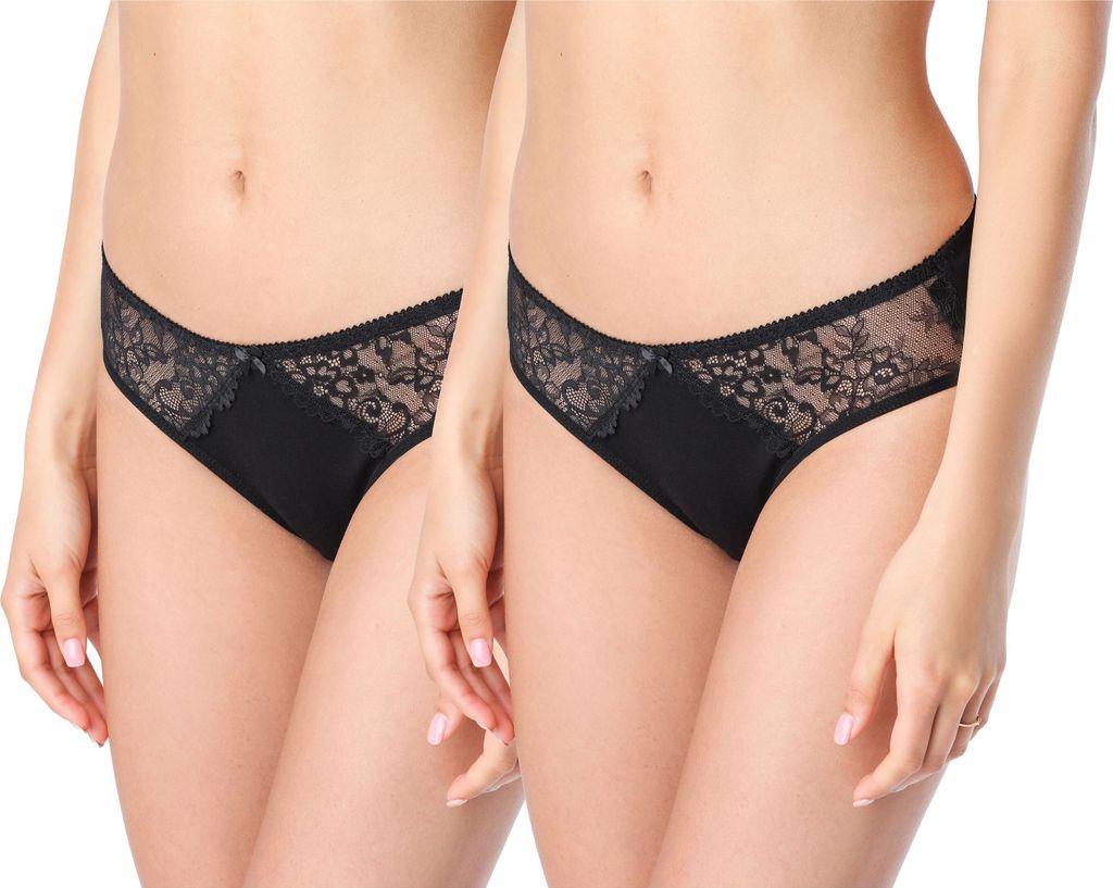 Bellivalini Damen Unterwäsche Unterhose aus Baumwolle Slip mit Spitze BLV50-193 (Schwarz, XS )