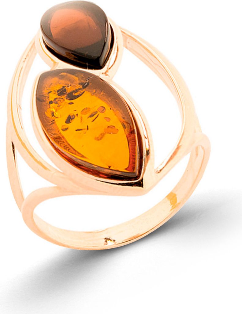 Damenring aus 925 Silber mit Cognac- und Kirschbernsteinen, rosévergoldet, Sterlingsilber Ring mit Schmucksteinen