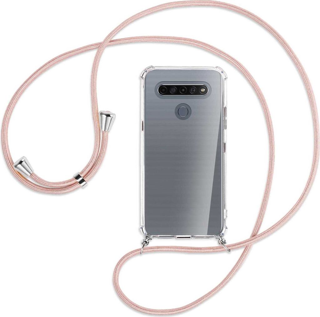 Handykette Backcover-Schutzhülle mit Band (Metall silberfarben) für LG K61 LM-Q630 - roségold