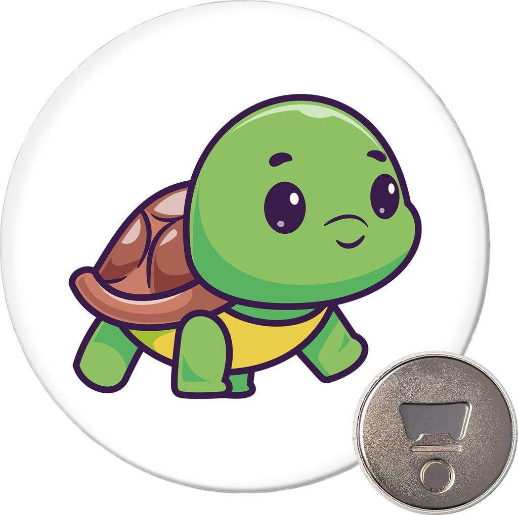 Huuraa Magnet Baby Schildkröte Comic 59mm Kühlschrankmagnet rund Flaschenöffner Geschenkidee