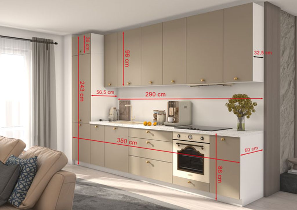 Mobile cucina BONN con piano di lavoro 350cm fronte bianco Immagine del prodotto 