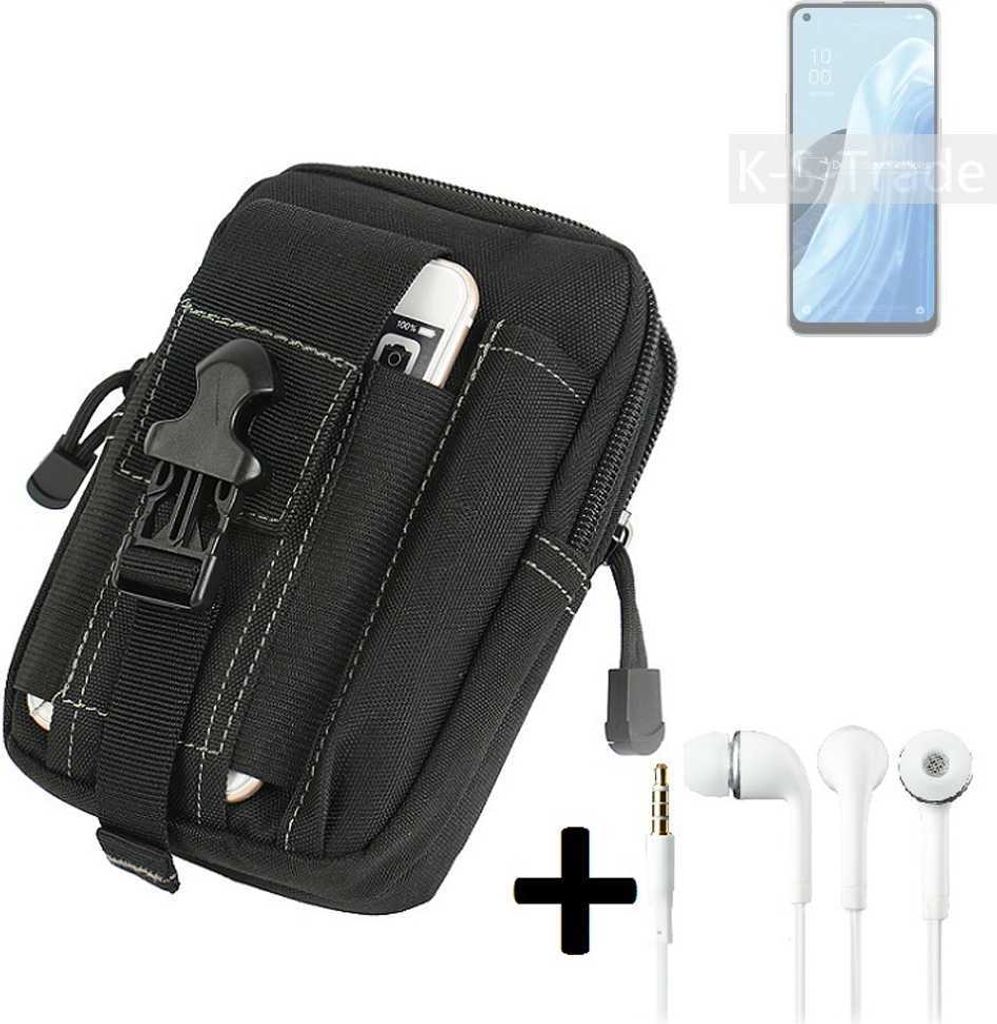 K-S-Trade Gürteltache + Kopfhörer kompatibel mit Oppo Reno7 A 5G Gürtel Tasche Holster Schutz Hülle Handy Hülle schwarz inkl. Extrafächer
