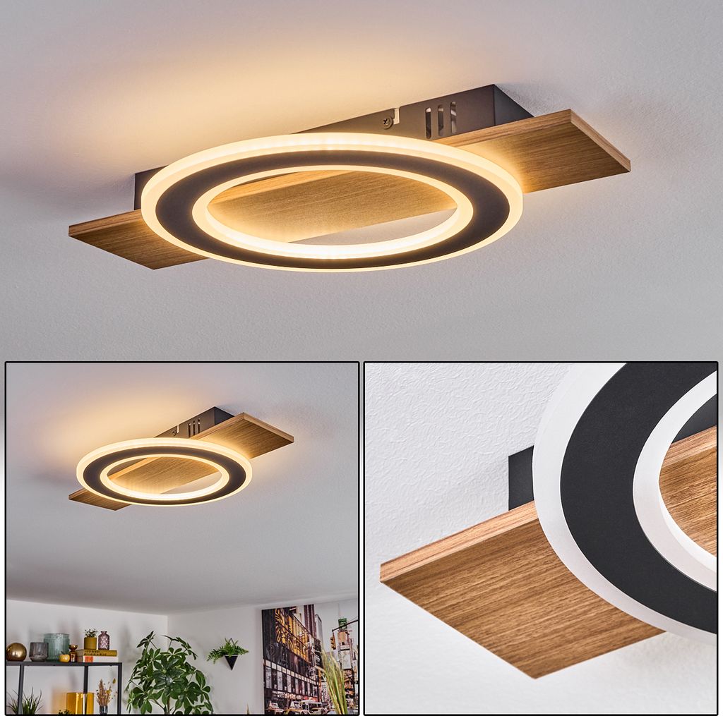 Conegliano Deckenlampe aus Metall/Kunststoff in Schwarz/Holzoptik/Weiß