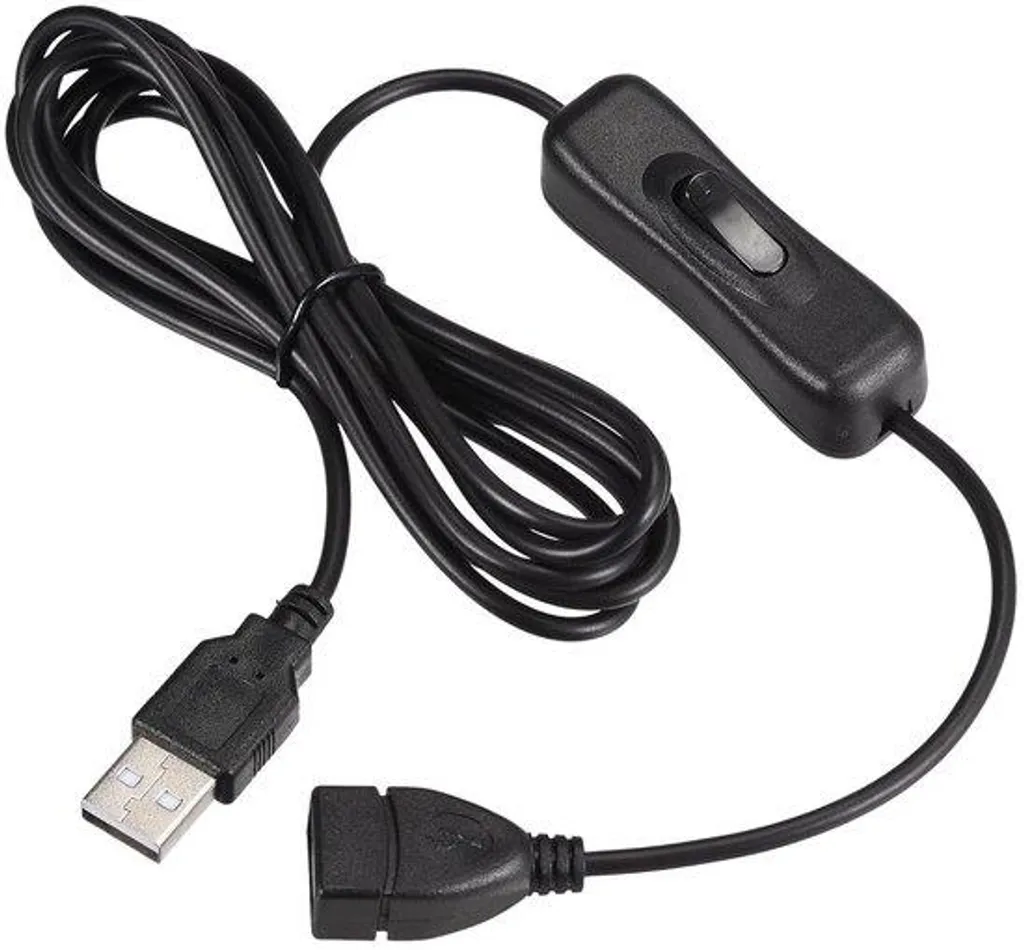 Rallonge USB 2.0 noire de 2m avec interrupteur ON/OFF pour lampe LED