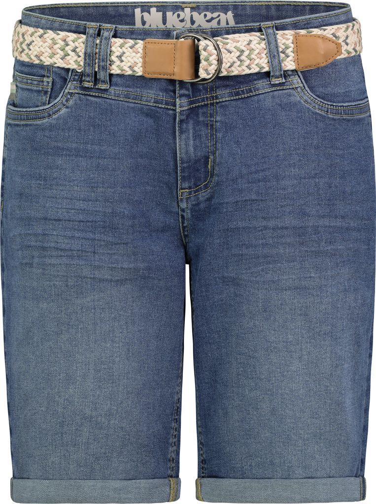 Sublevel Denim Bermuda Jeans Shorts mit Flechtgürtel und Umschlag Größe: S