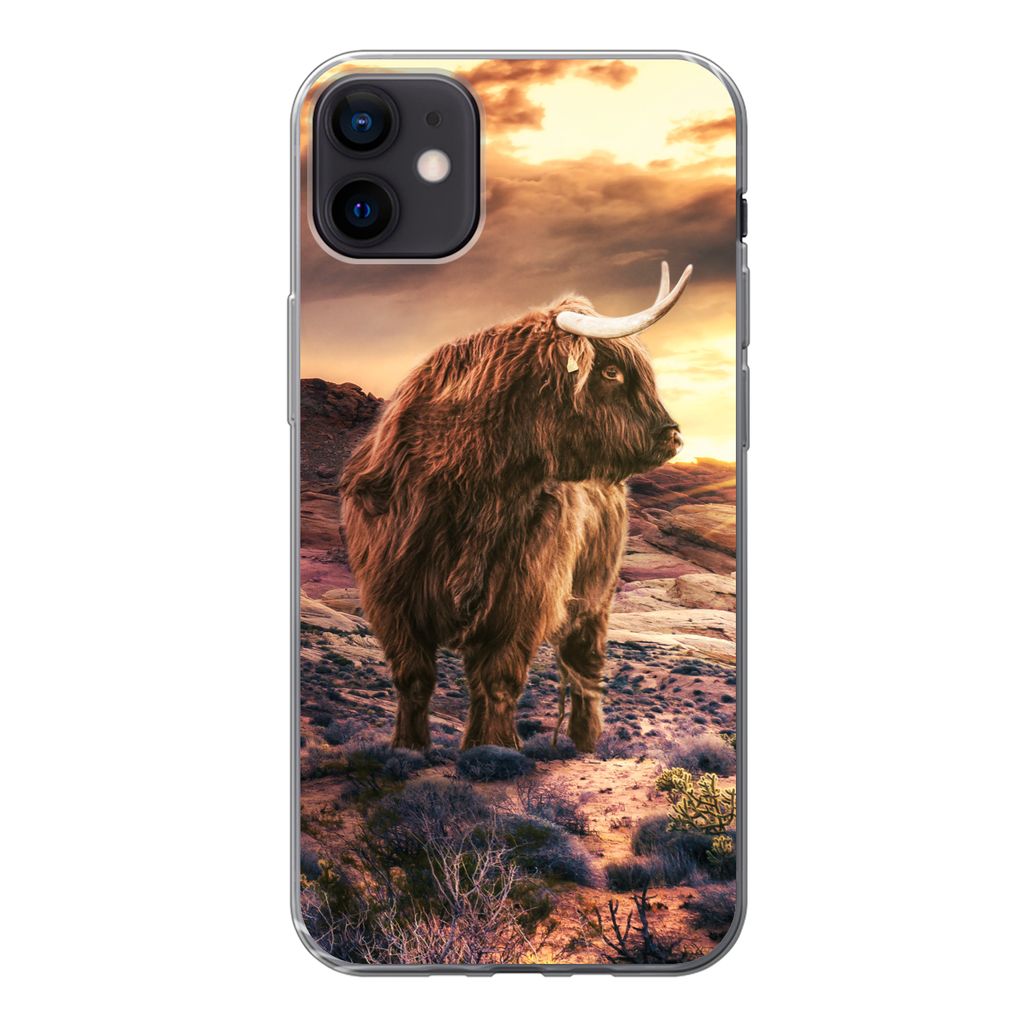 MuchoWow Handyhülle Schutzhülle Hülle für iPhone 12 mini Schottische Highlander - Horizont - Landschaft Silikon Softcase Handy Hülle - Bild