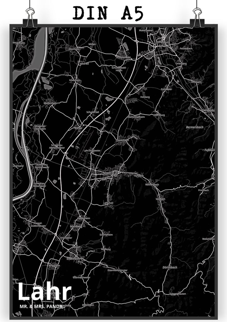 Mr. & Mrs. Panda Bild Lahr DIN A5 - Geschenk, Stadt Dorf Karte Landkarte Map Stadtplan, Design Poster, kunstdruck, drucke, wanddeko, Wandschmuck