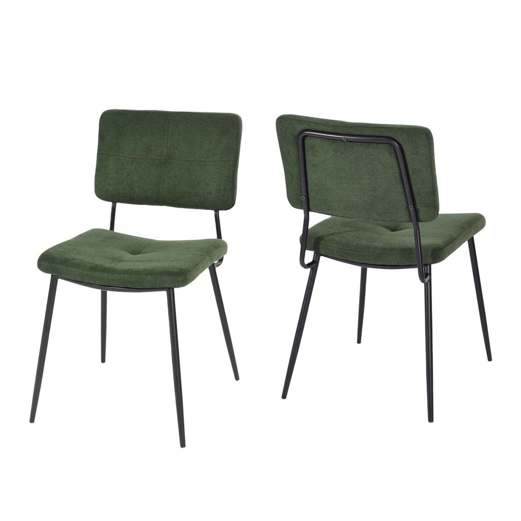 Meubles Cosy 2er-Set Esszimmerstühle aus grünem Stoff im Industrial-Stil – KAROMI