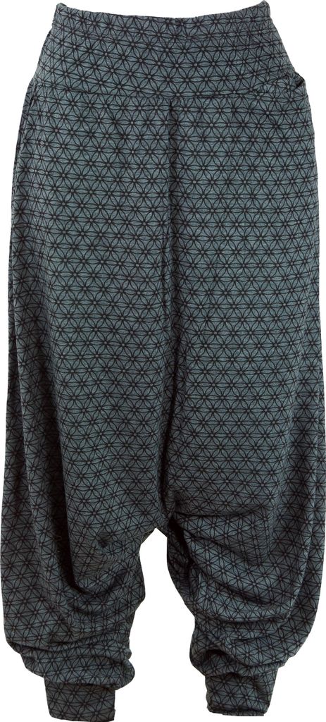 Afghani Hose, Haremshose, Pluderhose, Pumphose, Aladinhose - Granitgrau, Damen, Baumwolle, Hosen