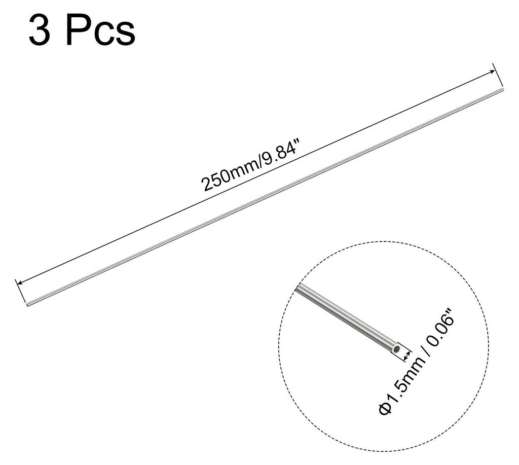 3 Stš¹ck 304 Edelstahl Rohr 1,5mm Au?endurchmesser, Runde Nahtlose Edelstahlrohr 0,2mm Wandst?rke, Edelstahl Gerade Rundrohr 250mm L?nge, Silber ...