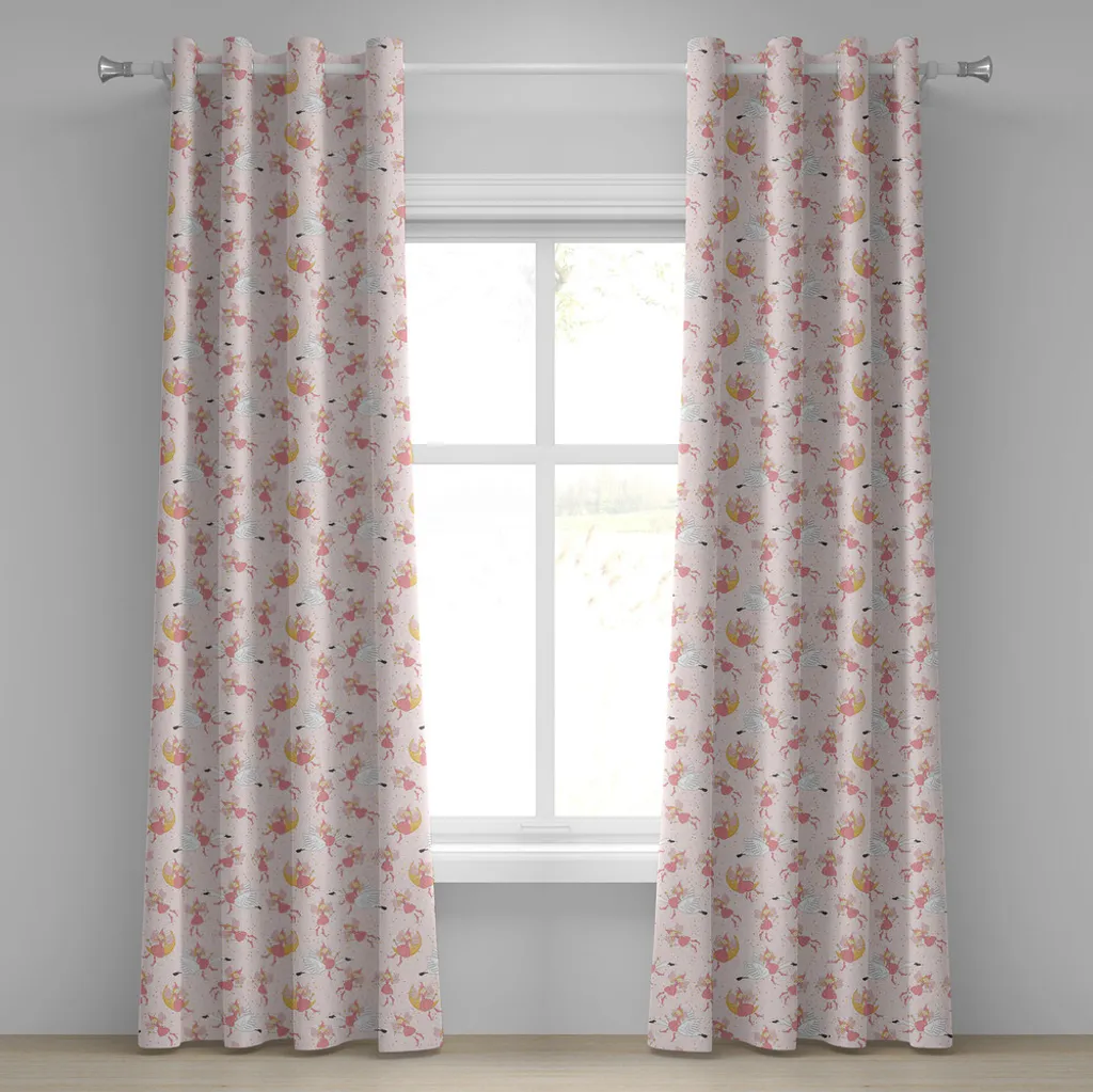 Rideau féerique rose avec fées et cygne, tissu haute qualité 280x175cm