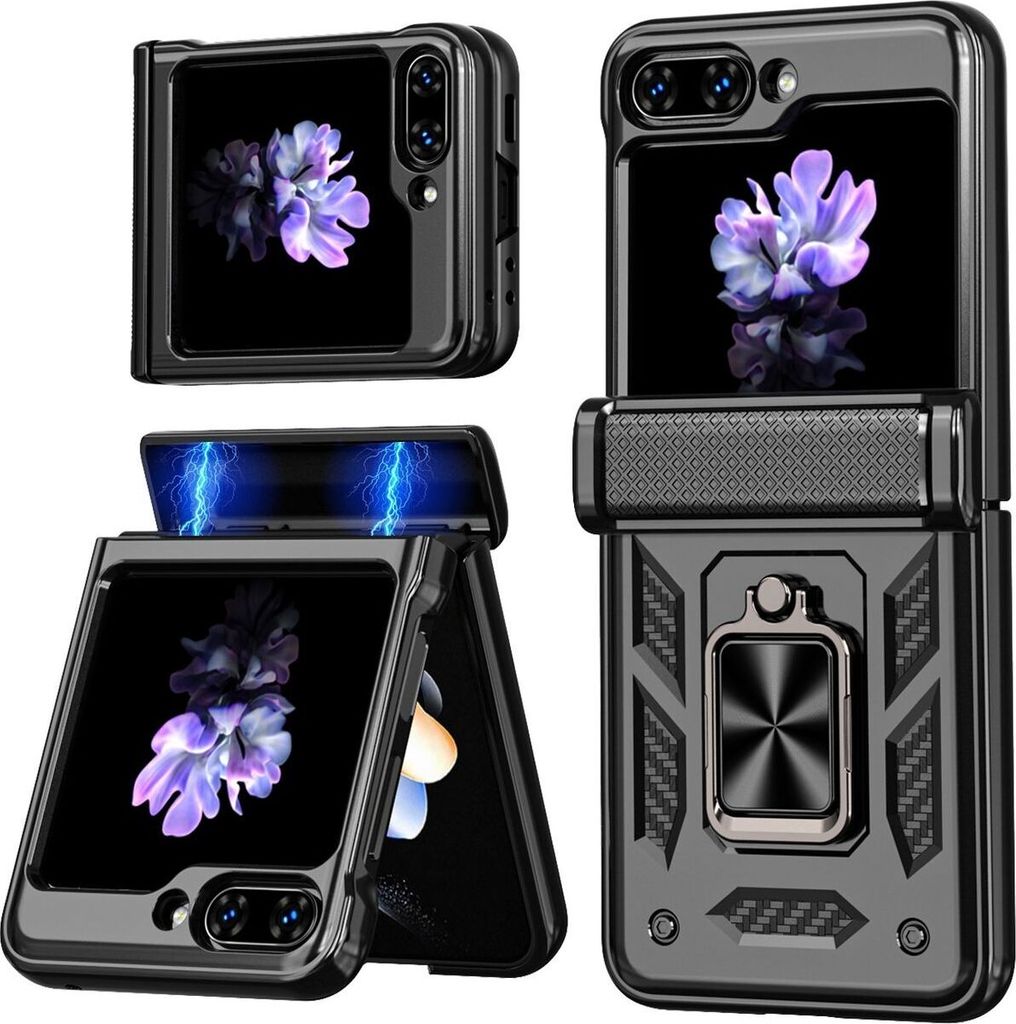 Mobigear Armor ring Samsung Galaxy Z Flip 7 FE Hülle Hardcase Backcover Stoßfest mit Ringhalter - Schwarz