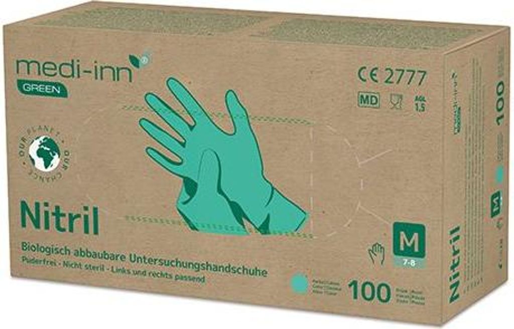 1000 "Medi-Inn GREEN" Handschuhe, Nitril puderfrei grün Größe M, biologisch abbaubar